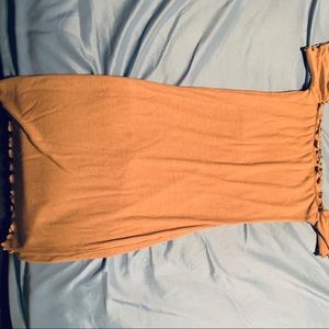 Mini tan strapless dress